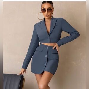 NWT Club L London Petrol Blue Button Front Mini Skirt Size 6 Tailored Co-ord